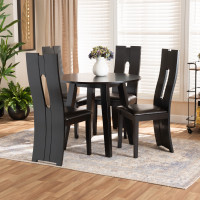 Baxton Studio Torin-Dark Brown-5PC Dining Set Torin Modern and Contemporary Dark Brown Faux Leather Upholstered and Dark Brown Finished Wood 5-Piece Dining Set